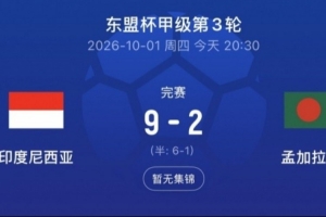 因入球数劣势出局！马来西亚足协要求FIFA解释印尼对阵补时时间